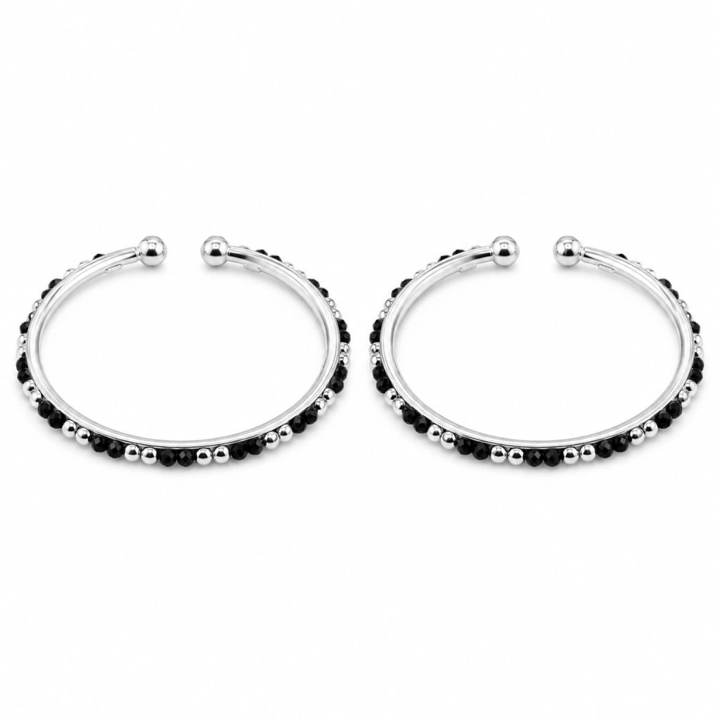 925 sterling silver kids black-stone bangle pair on white