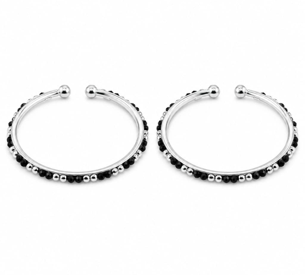 925 sterling silver kids black-stone bangle pair on white
