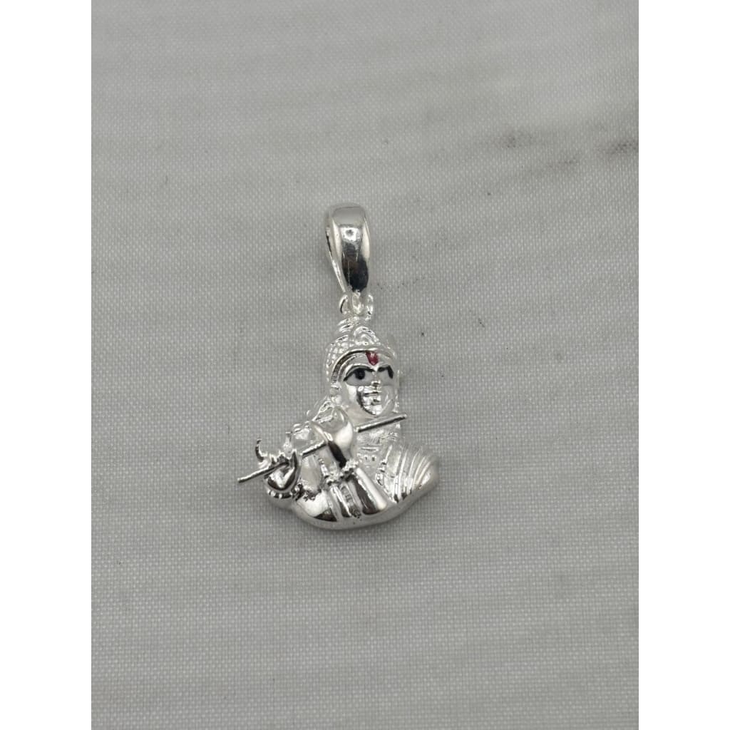 925 sterling silver seated Krishna pendant depicting the deity playing a flute