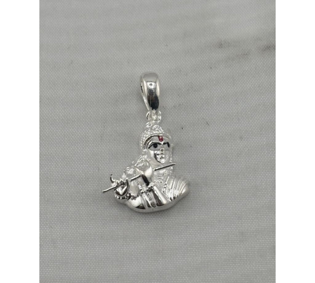 925 sterling silver seated Krishna pendant depicting the deity playing a flute