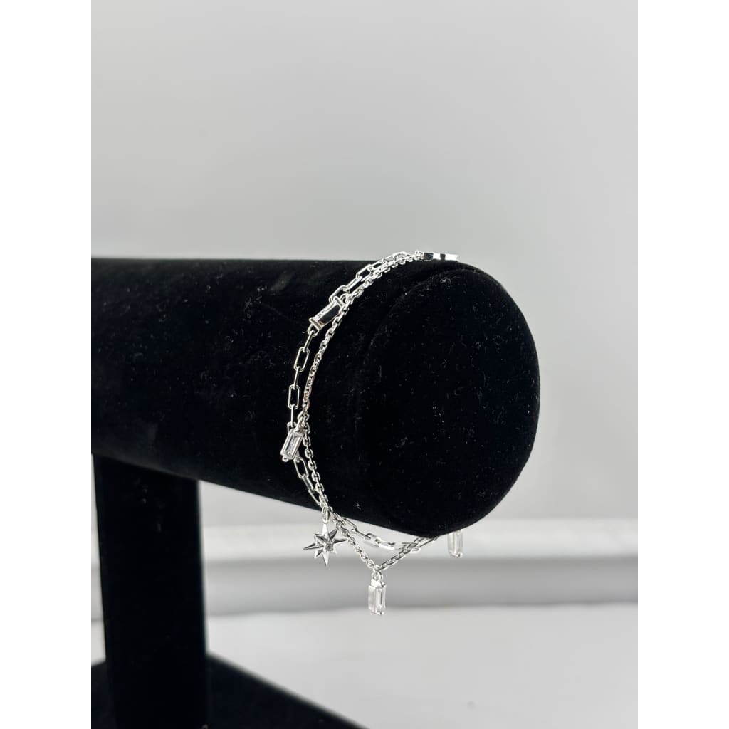 925 Sterling Silver Layered Star Charm Bracelet | 5g