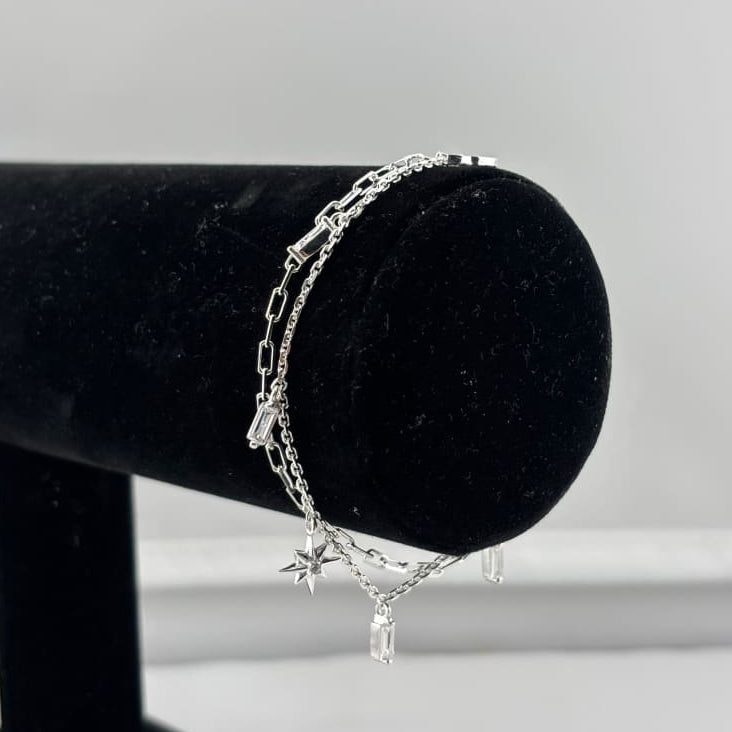 925 Sterling Silver Layered Star Charm Bracelet | 5g