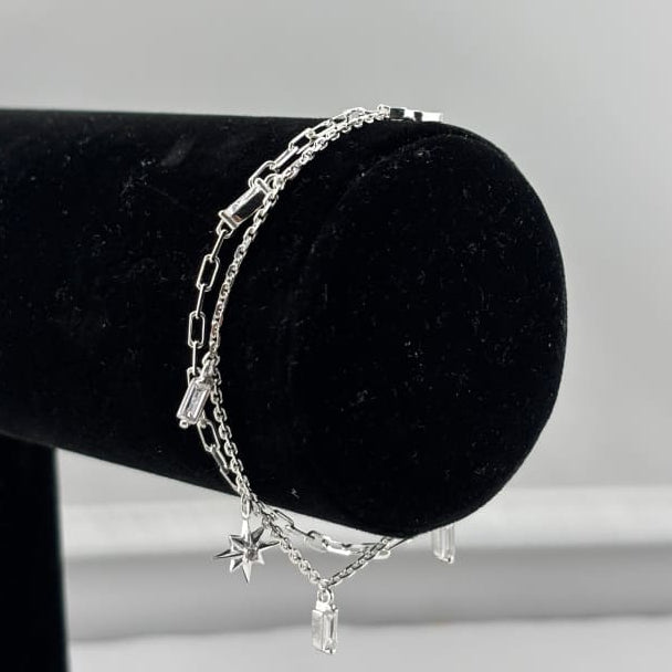 925 Sterling Silver Layered Star Charm Bracelet | 5g