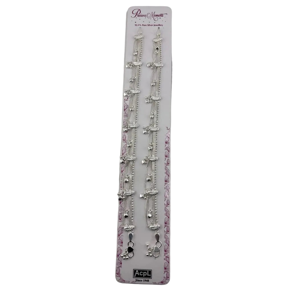 925 sterling silver multi-strand heart charm adult anklet pair in original packaging