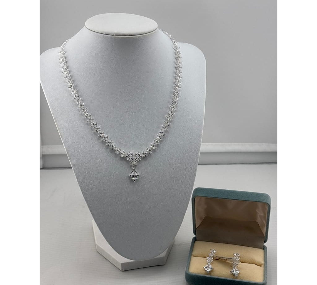 925 Sterling Silver Necklace & Earrings Set – Floral