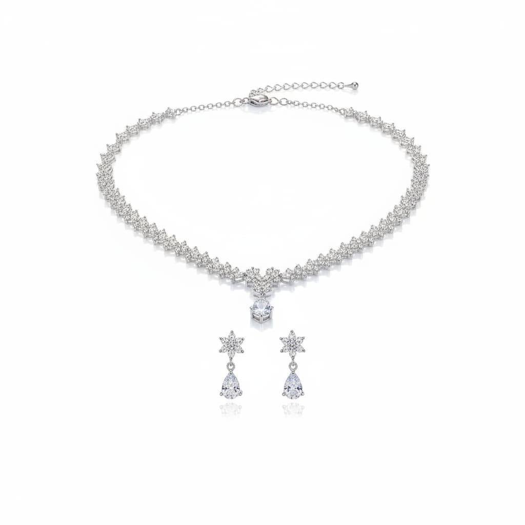 925 Sterling Silver Necklace & Earrings Set – Floral