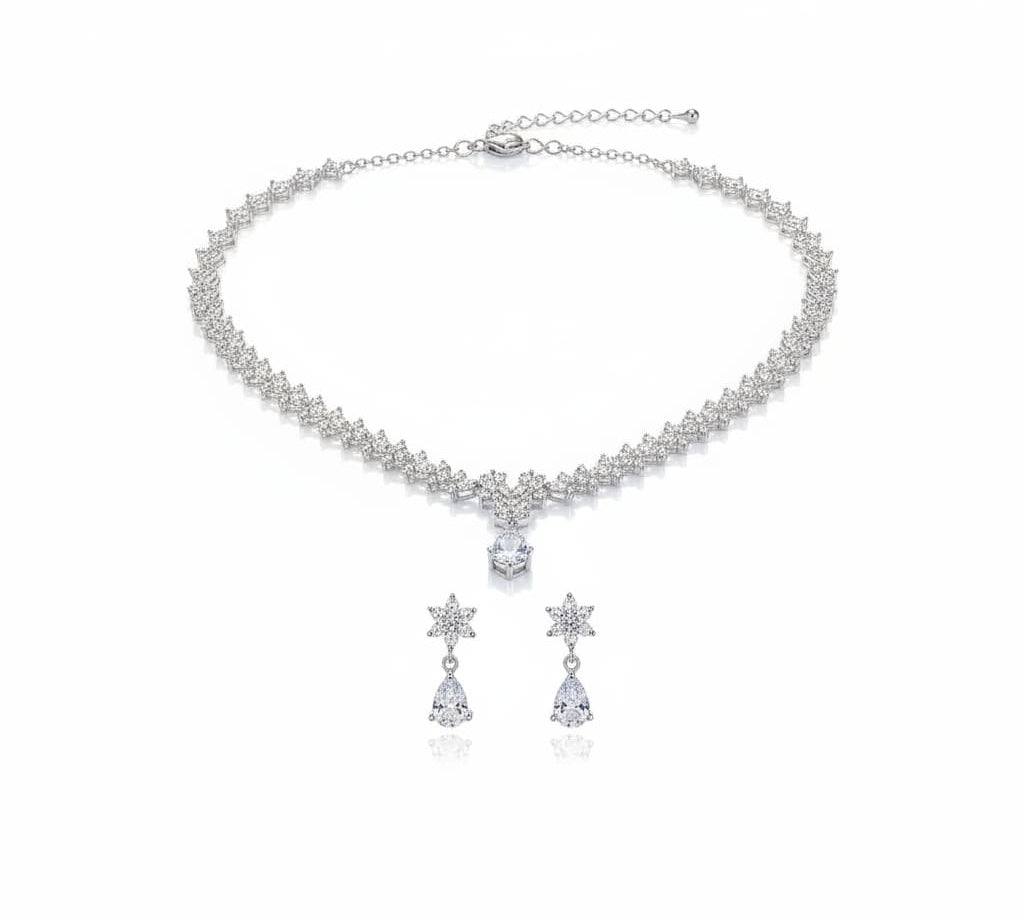 925 Sterling Silver Necklace & Earrings Set – Floral