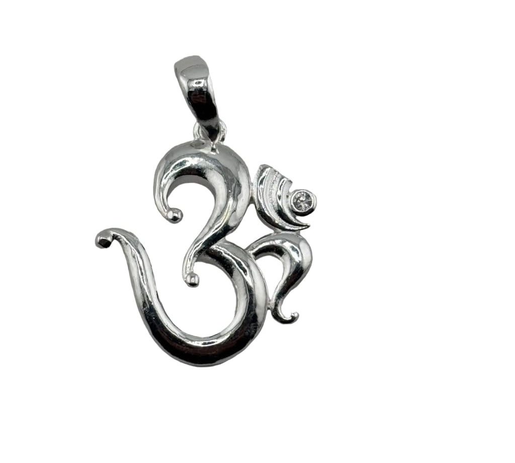 925 Sterling Silver Om Crescent Crystal Pendant - 2.88 g