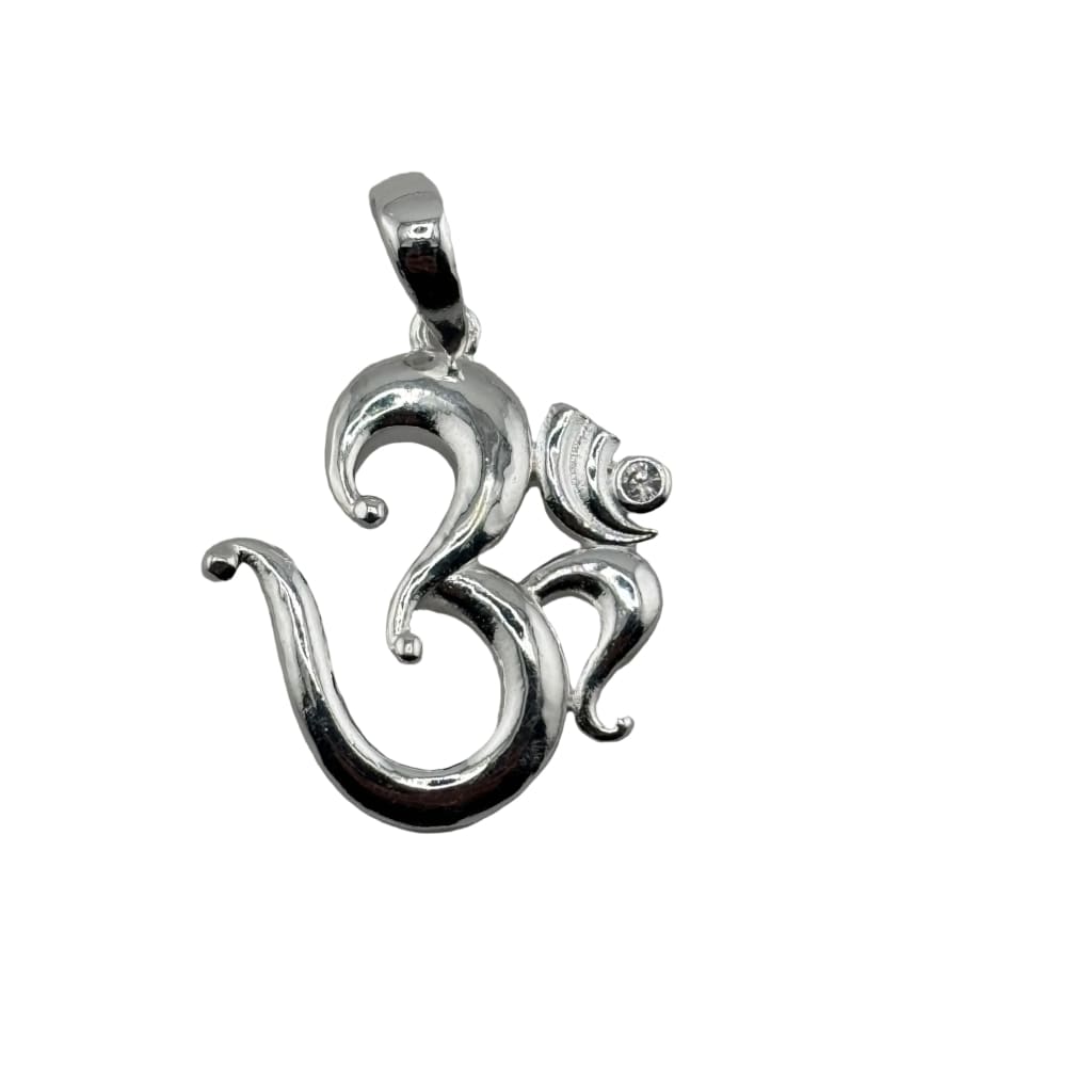 925 Sterling Silver Om Crescent Crystal Pendant - 2.88 g