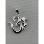 Polished 925 sterling silver Om pendant with crescent and clear crystal detail