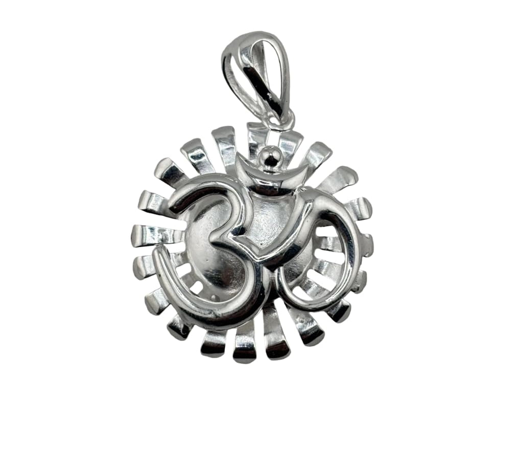 925 Sterling Silver Om Radiant Crescent Pendant - 4.59 g