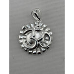 Polished 925 sterling silver Om pendant with radiant openwork frame and crescent accent