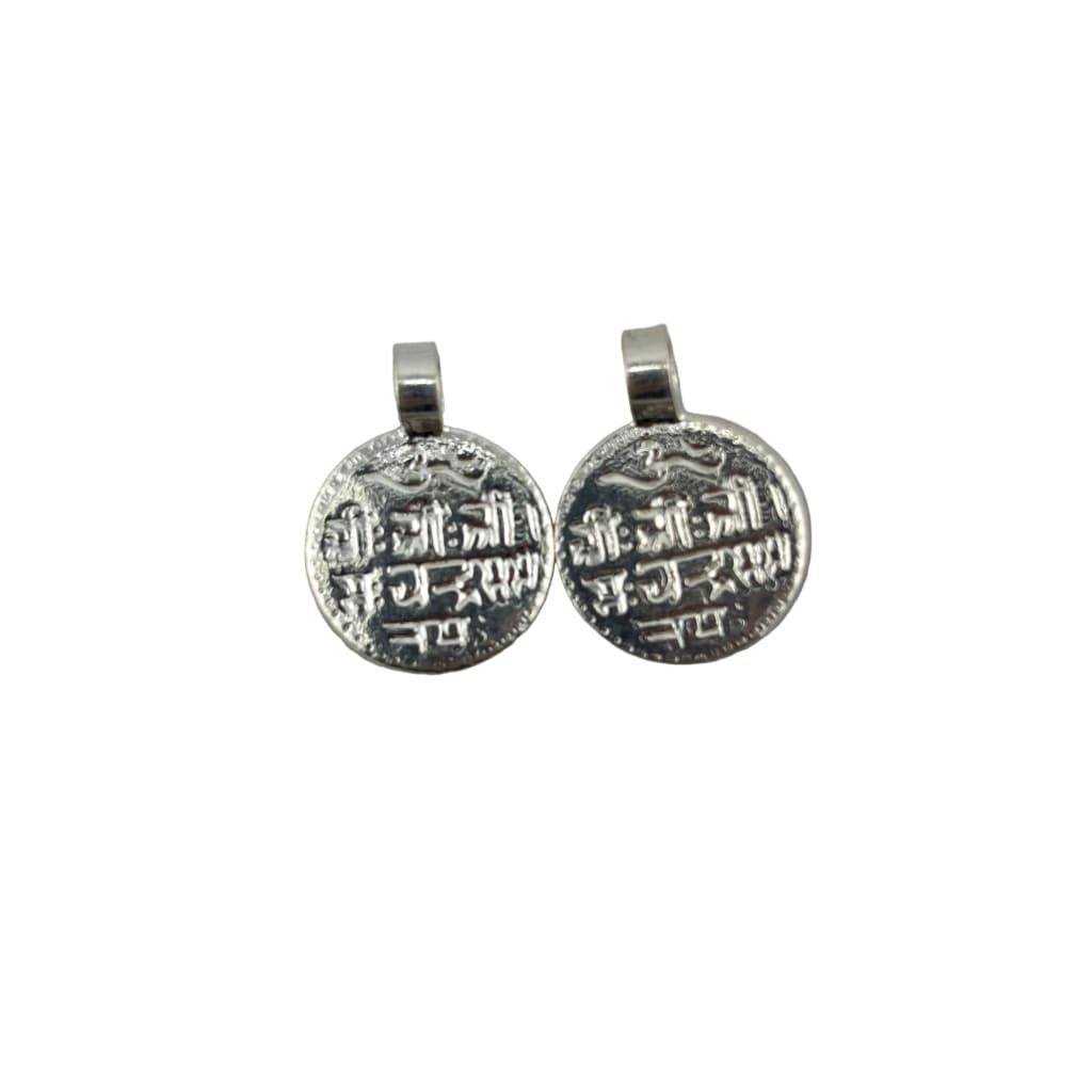 925 Silver Om Chandra Mantra Coin Pendant (Set of 2) 2gm