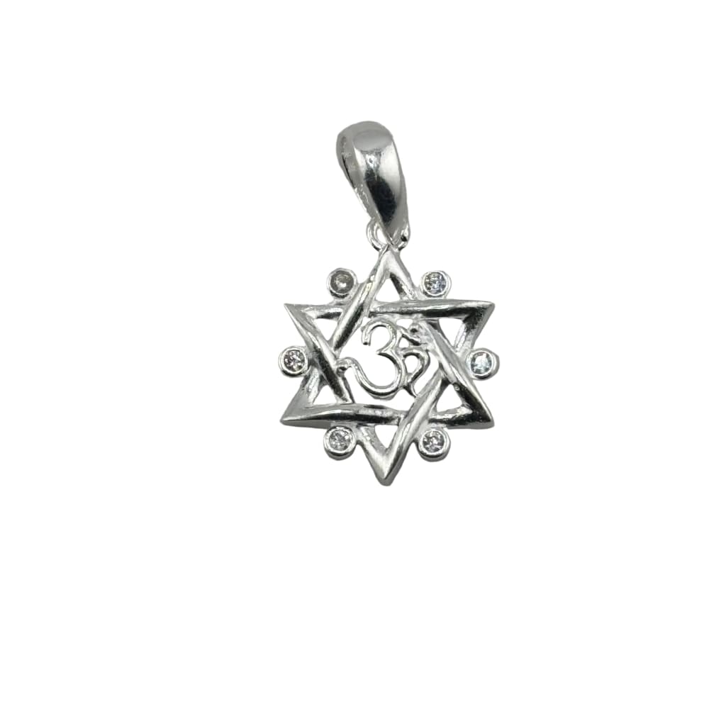 925 Sterling Silver Om Star Crystal Pendant - 1.80 g