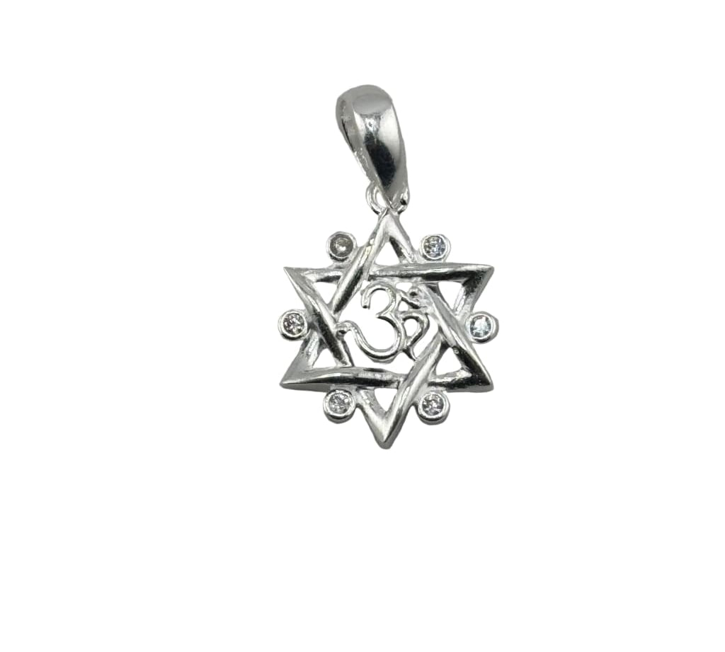 925 Sterling Silver Om Star Crystal Pendant - 1.80 g
