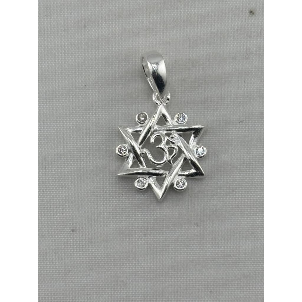 925 sterling silver Om pendant in an interlocking star frame with clear crystal accents