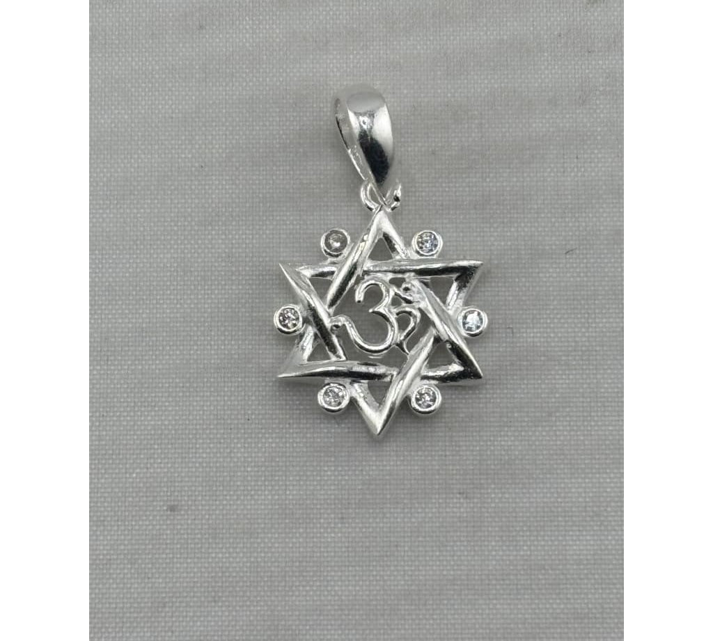 925 sterling silver Om pendant in an interlocking star frame with clear crystal accents