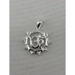 925 sterling silver Om pendant in a sunburst frame with clear crystal accents