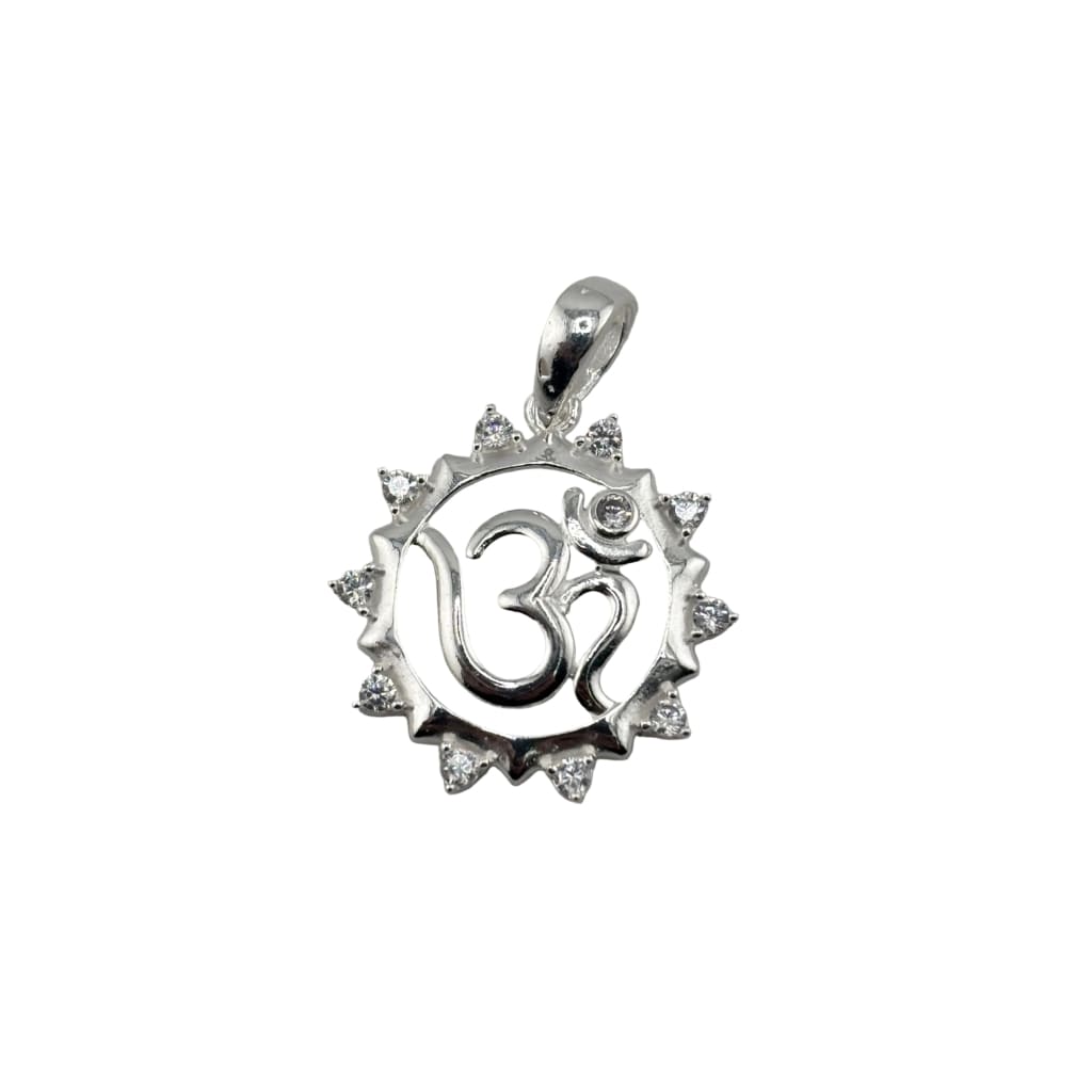 925 Sterling Silver Om Sunburst Crystal Pendant - 2.39 g
