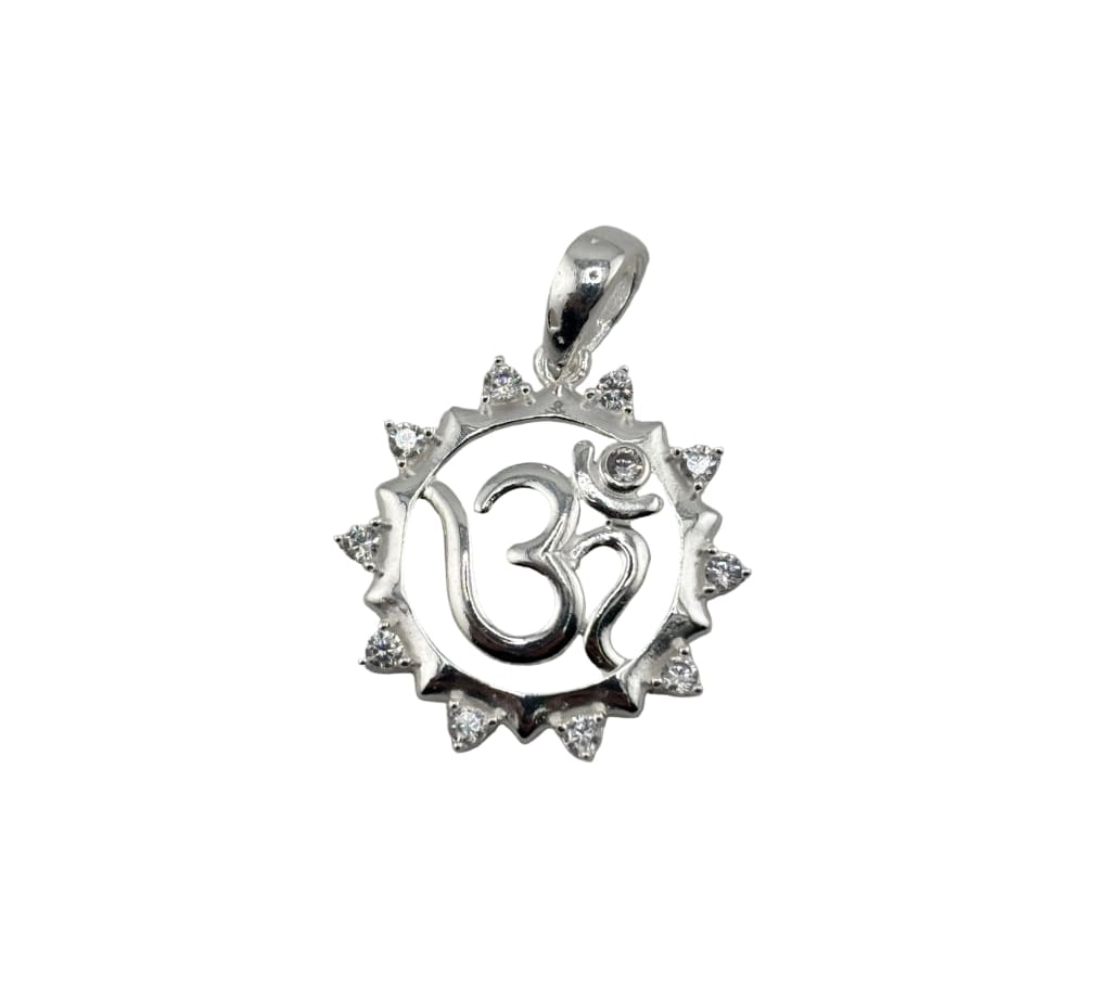 925 Sterling Silver Om Sunburst Crystal Pendant - 2.39 g