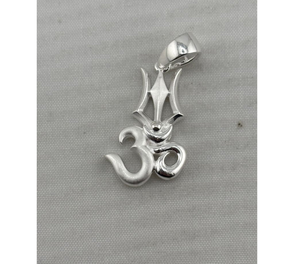 Original close-up of a 925 sterling silver Om and trishul pendant