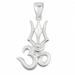 925 sterling silver Om and trishul pendant centred on a pure white background