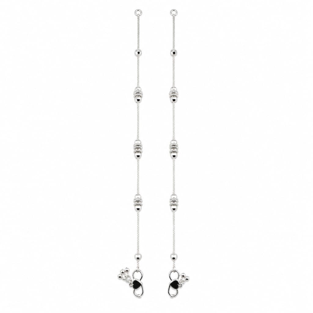 925 sterling silver ornate barrel bead adult anklet pair on white background