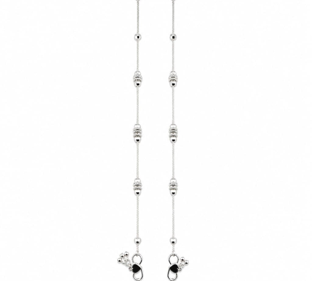 925 sterling silver ornate barrel bead adult anklet pair on white background