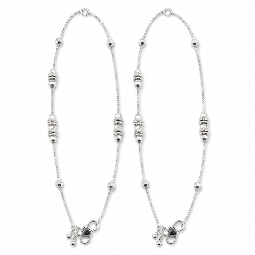 925 sterling silver ornate barrel bead kids anklet pair on white background