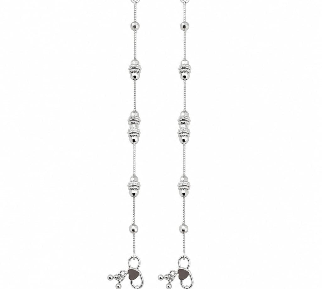 925 sterling silver ornate bead baby anklet pair on white background