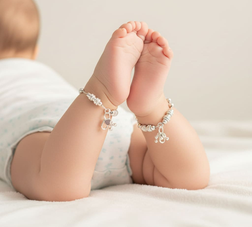 925 Sterling Silver Ornate Bead Baby Anklet Pair – 6 Inch