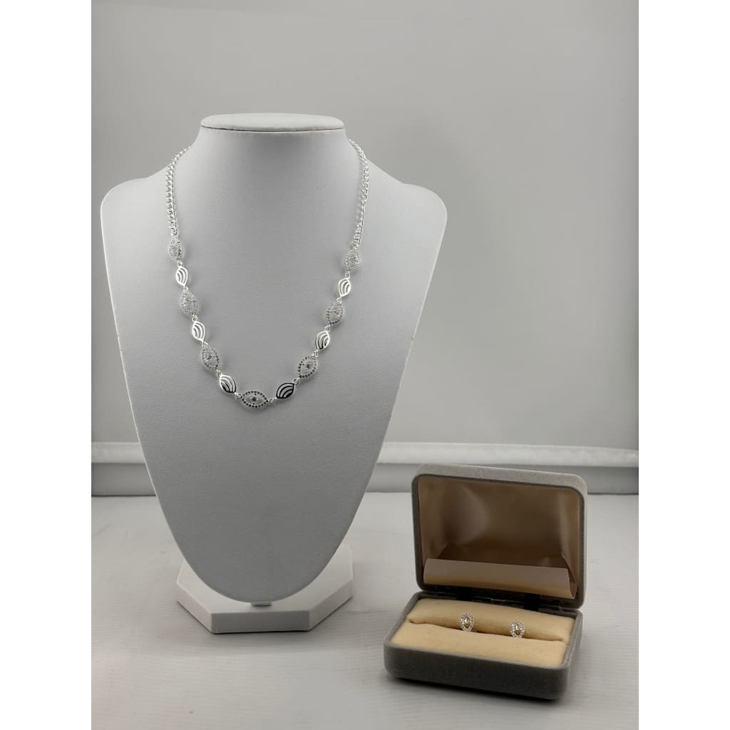 925 Sterling Silver Oval CZ Link Necklace and Earrings Set