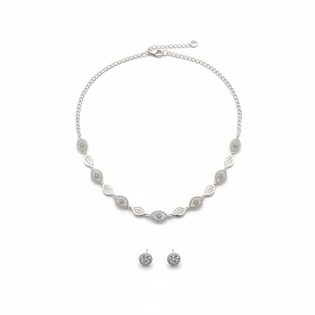 925 Sterling Silver Oval CZ Link Necklace and Earrings Set