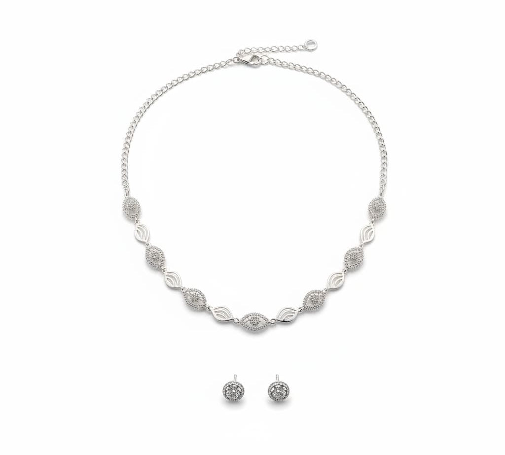 925 Sterling Silver Oval CZ Link Necklace and Earrings Set