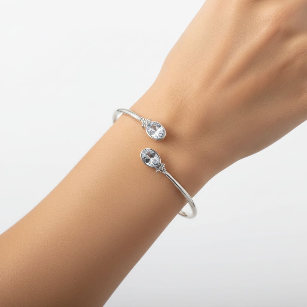 925 Sterling Silver Oval CZ Women’s Bracelet | 6g