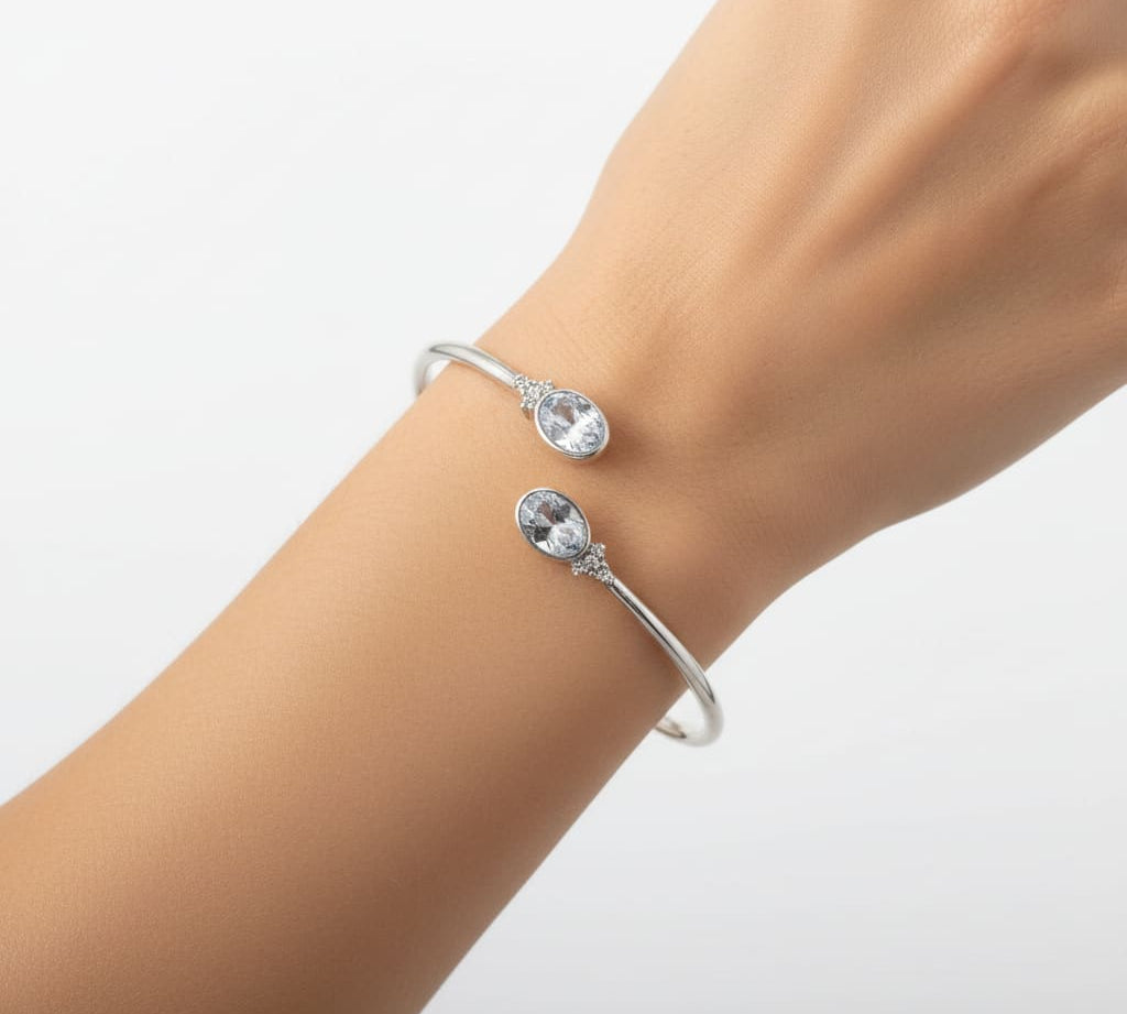 925 Sterling Silver Oval CZ Women’s Bracelet | 6g