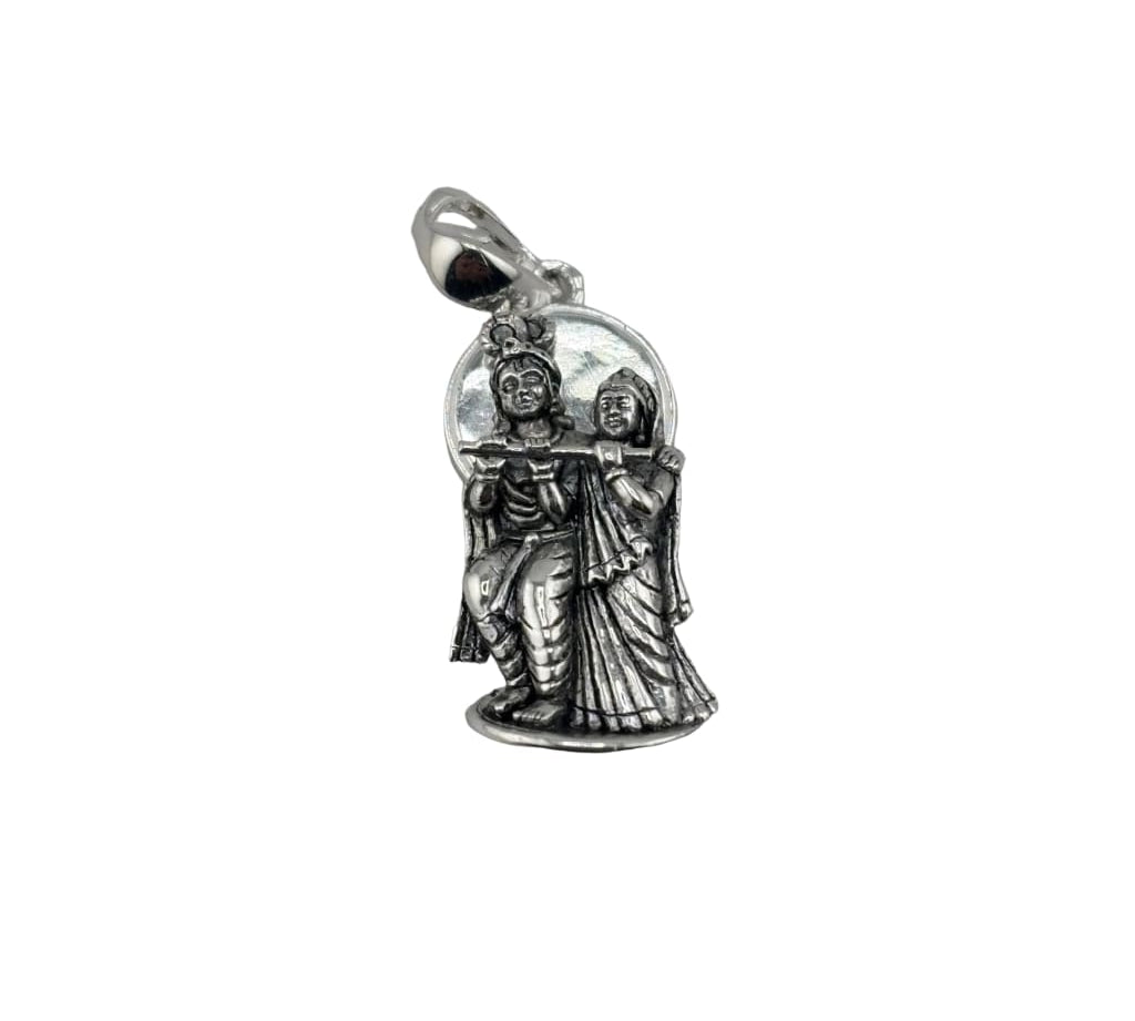 925 Sterling Silver Oxidised Radha Krishna Flute Pendant