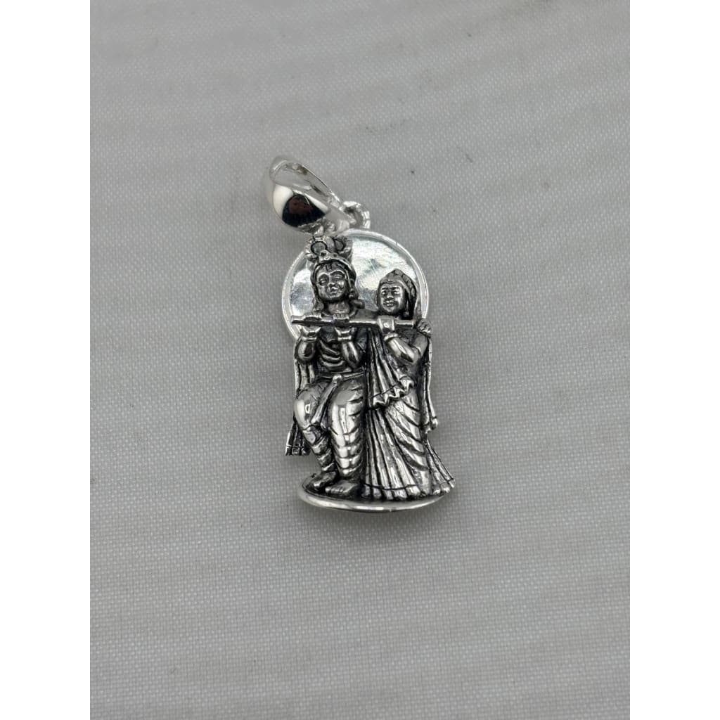 Oxidised 925 sterling silver Radha and Krishna pendant with flute