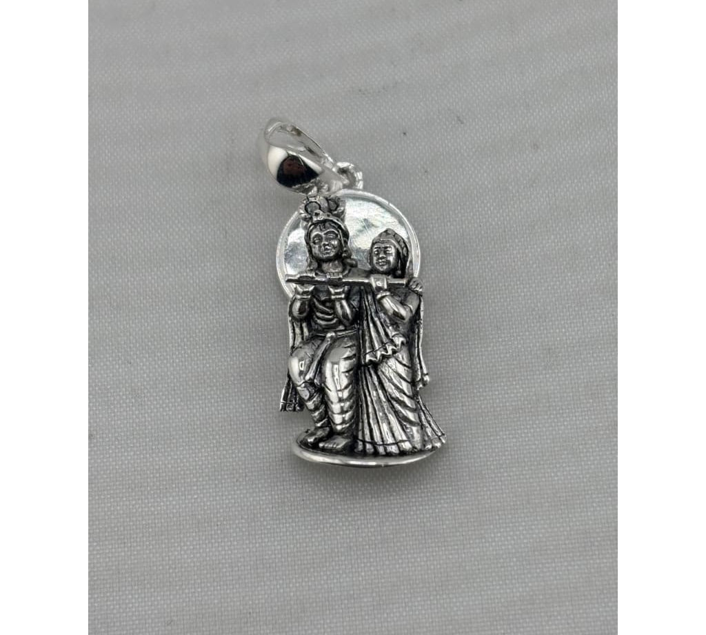 Oxidised 925 sterling silver Radha and Krishna pendant with flute