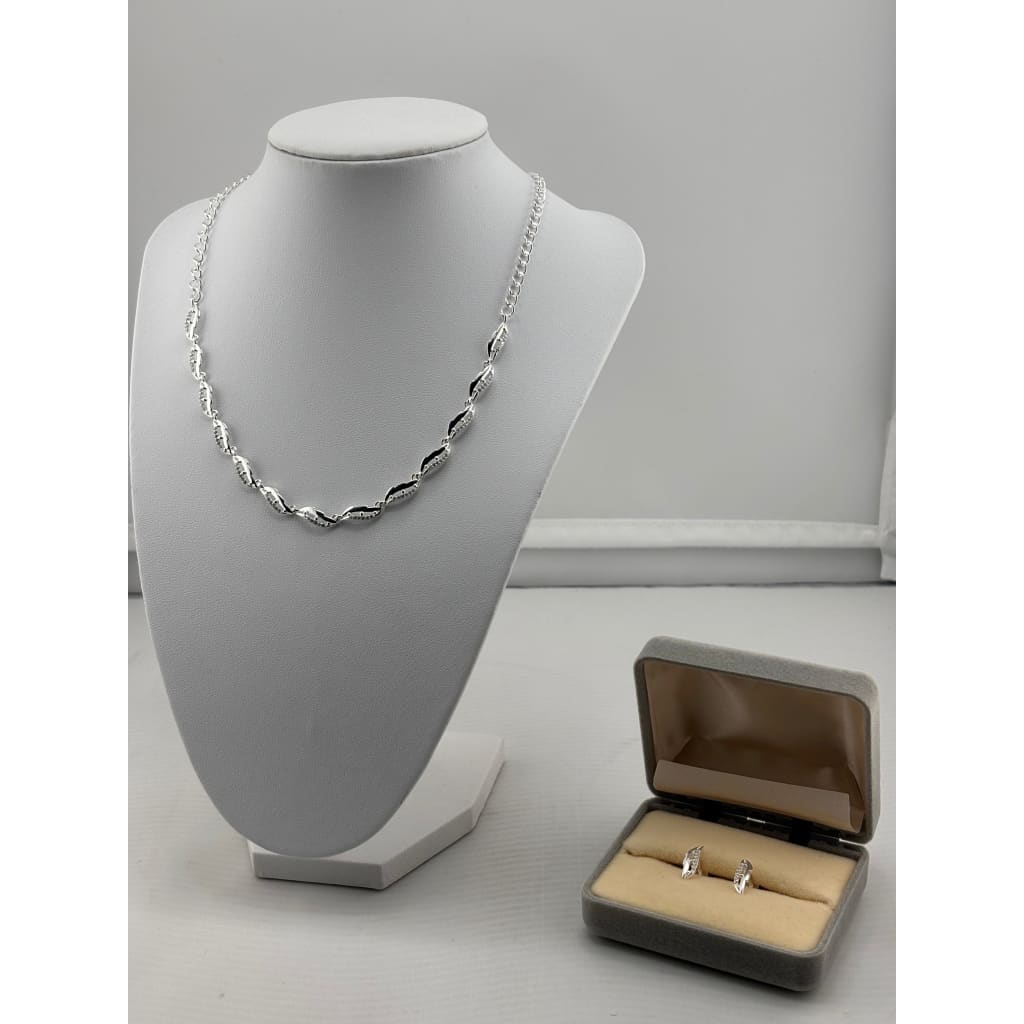 925 Sterling Silver Paperclip Link Necklace & Earrings Set