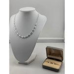925 Sterling Silver Paperclip Link Necklace & Earrings Set
