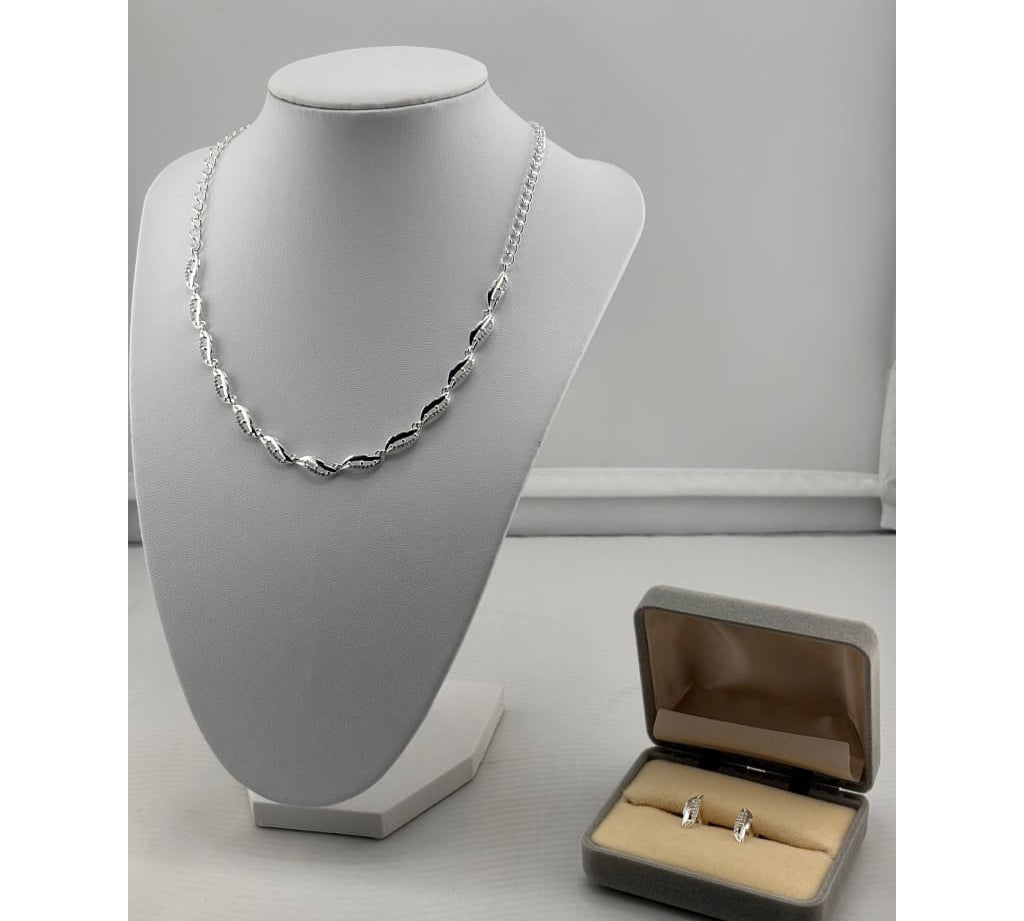 925 Sterling Silver Paperclip Link Necklace & Earrings Set