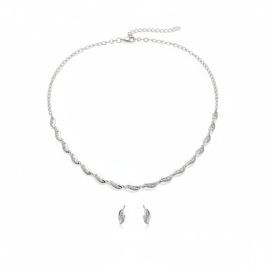 925 Sterling Silver Paperclip Link Necklace & Earrings Set