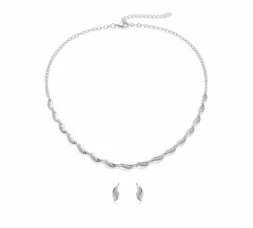 925 Sterling Silver Paperclip Link Necklace & Earrings Set