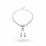 925 Sterling Silver Pink CZ Heart Necklace & Earrings Set –