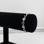 925 Sterling Silver Pink Heart CZ Bracelet | 8g