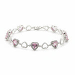 925 Sterling Silver Pink Heart CZ Bracelet | 8g