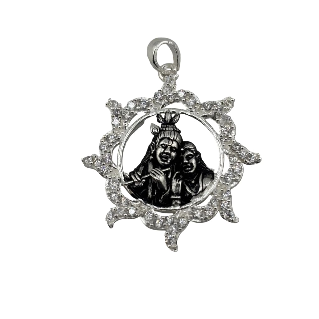 925 Sterling Silver Radha Krishna Crystal Frame Pendant