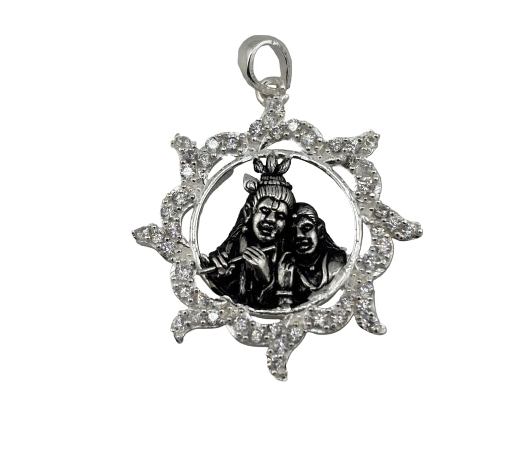 925 Sterling Silver Radha Krishna Crystal Frame Pendant