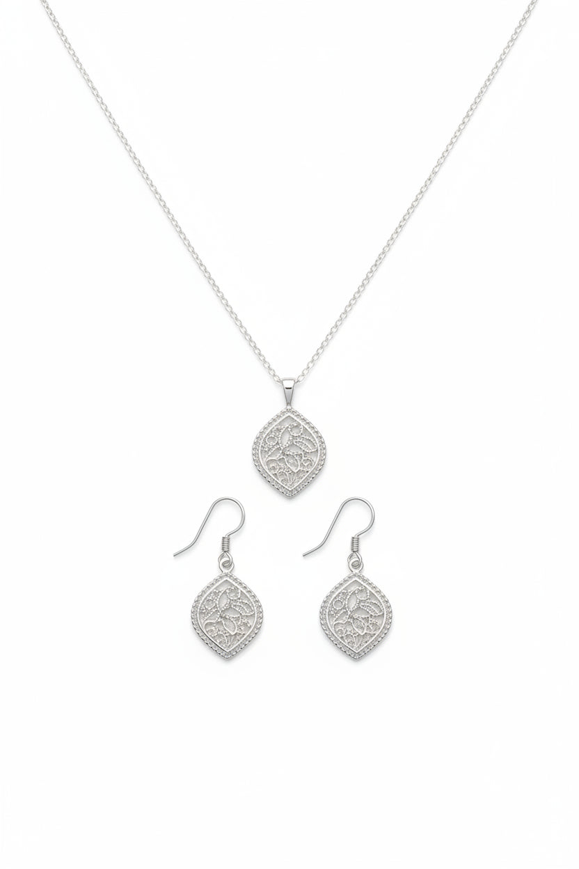 925 Sterling Silver Red Stone CZ Necklace and Stud Earrings